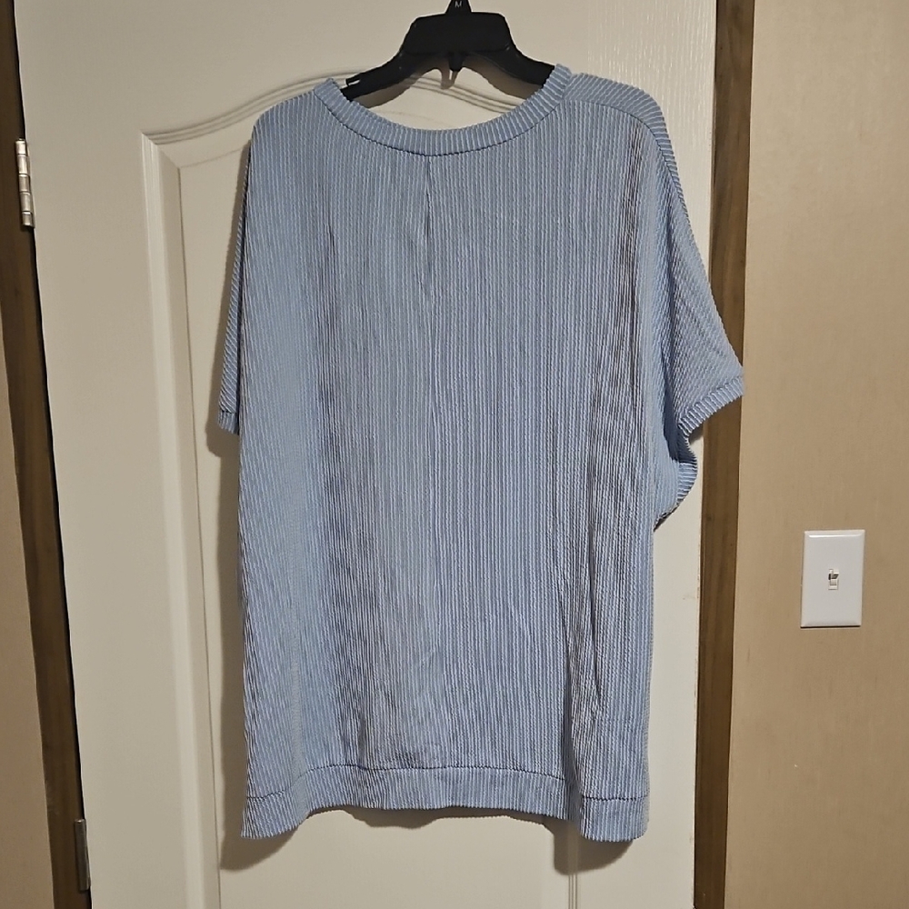 Light Blue Ribbed Knit Top
